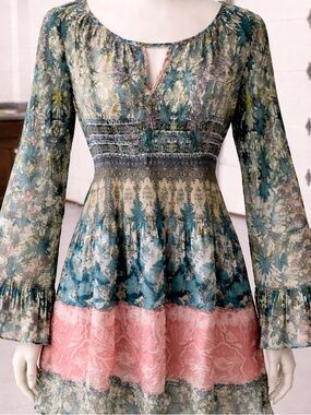 Avenue Floral Mixed-Print Tunic in Teal, Pink and Cream